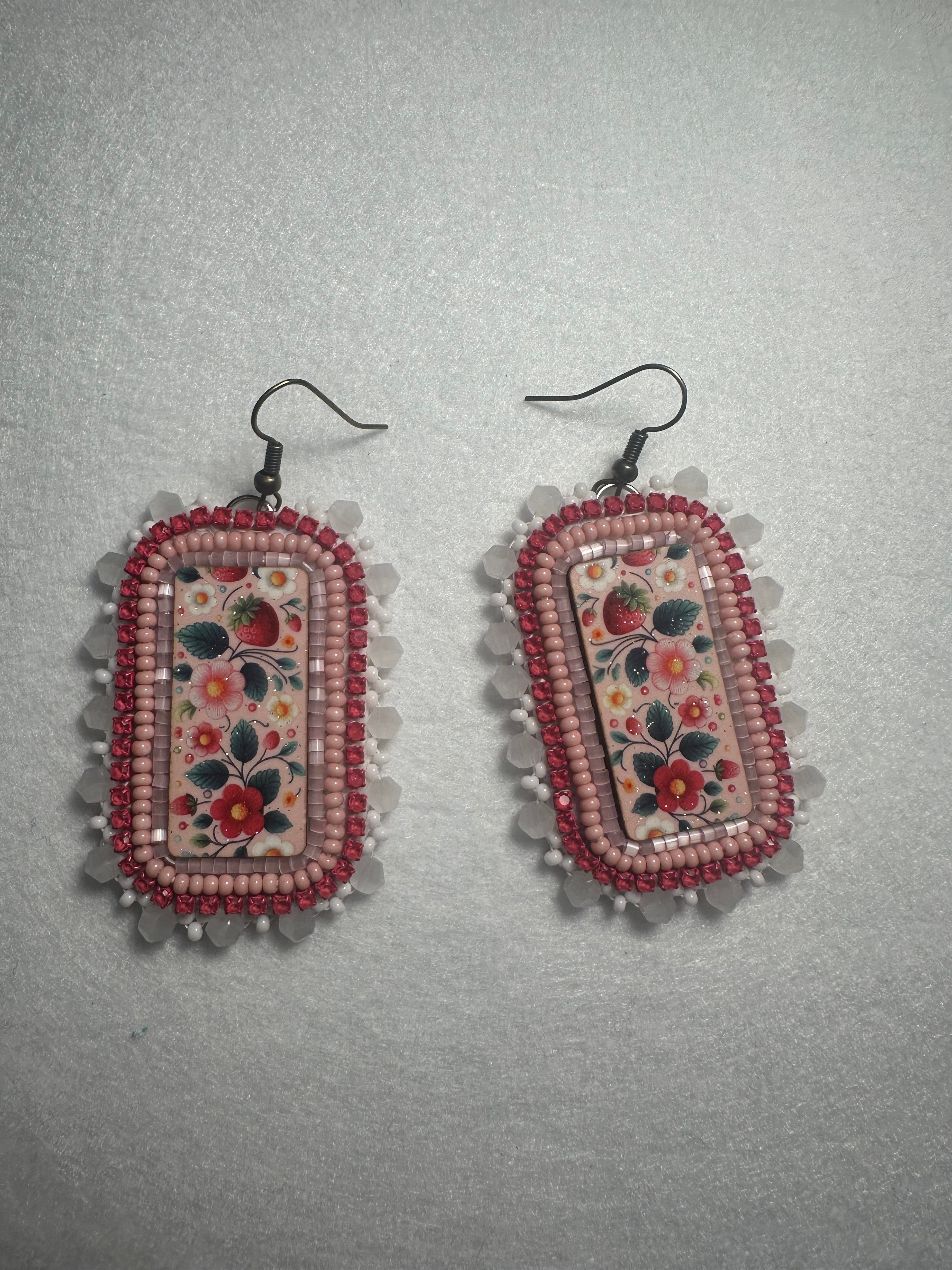 Strawberry Earrings Wood Cabochon