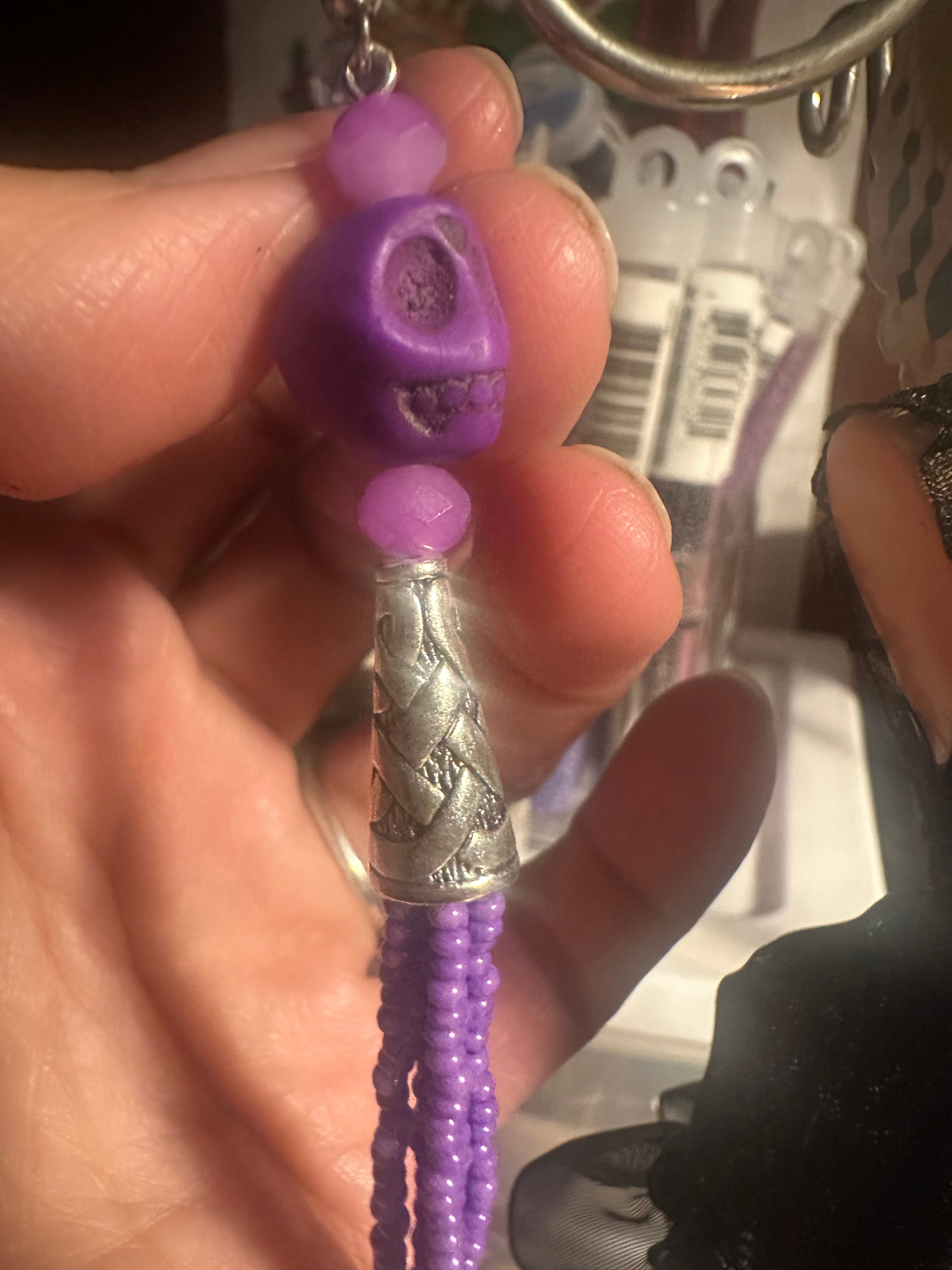 Purple Skull Beaded Dangle Earrings