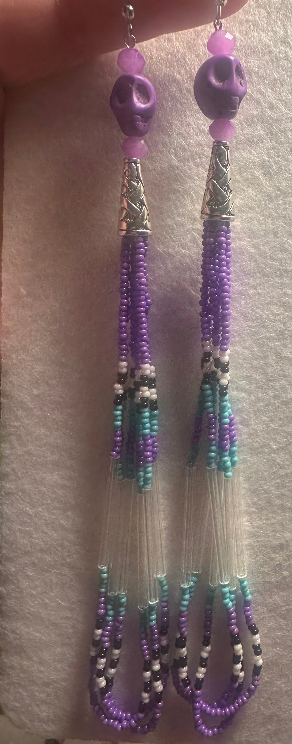 Purple Skull Beaded Dangle Earrings