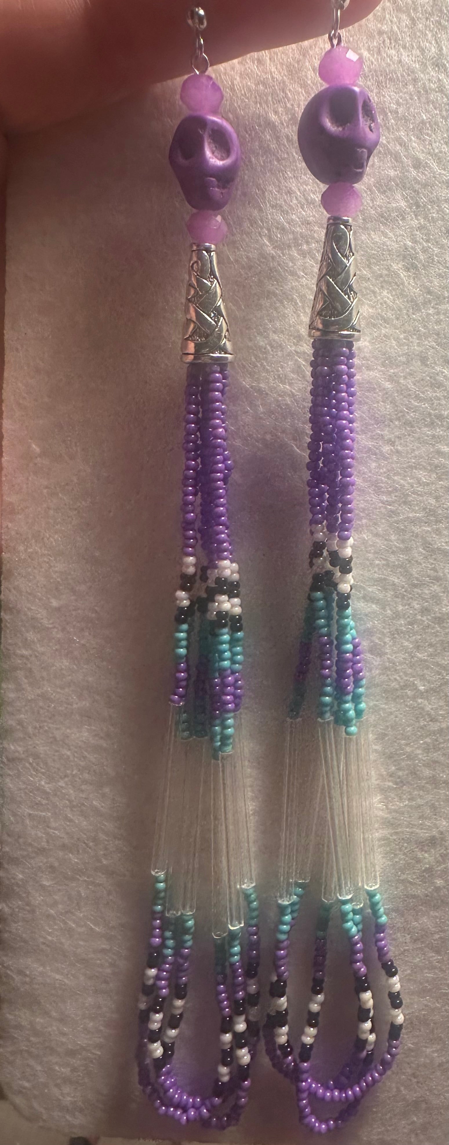 Purple Skull Beaded Dangle Earrings