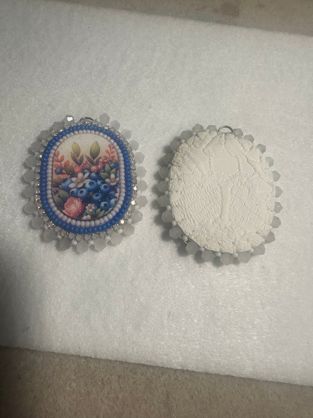Floral Beaded Wooden Cabochon Earrings