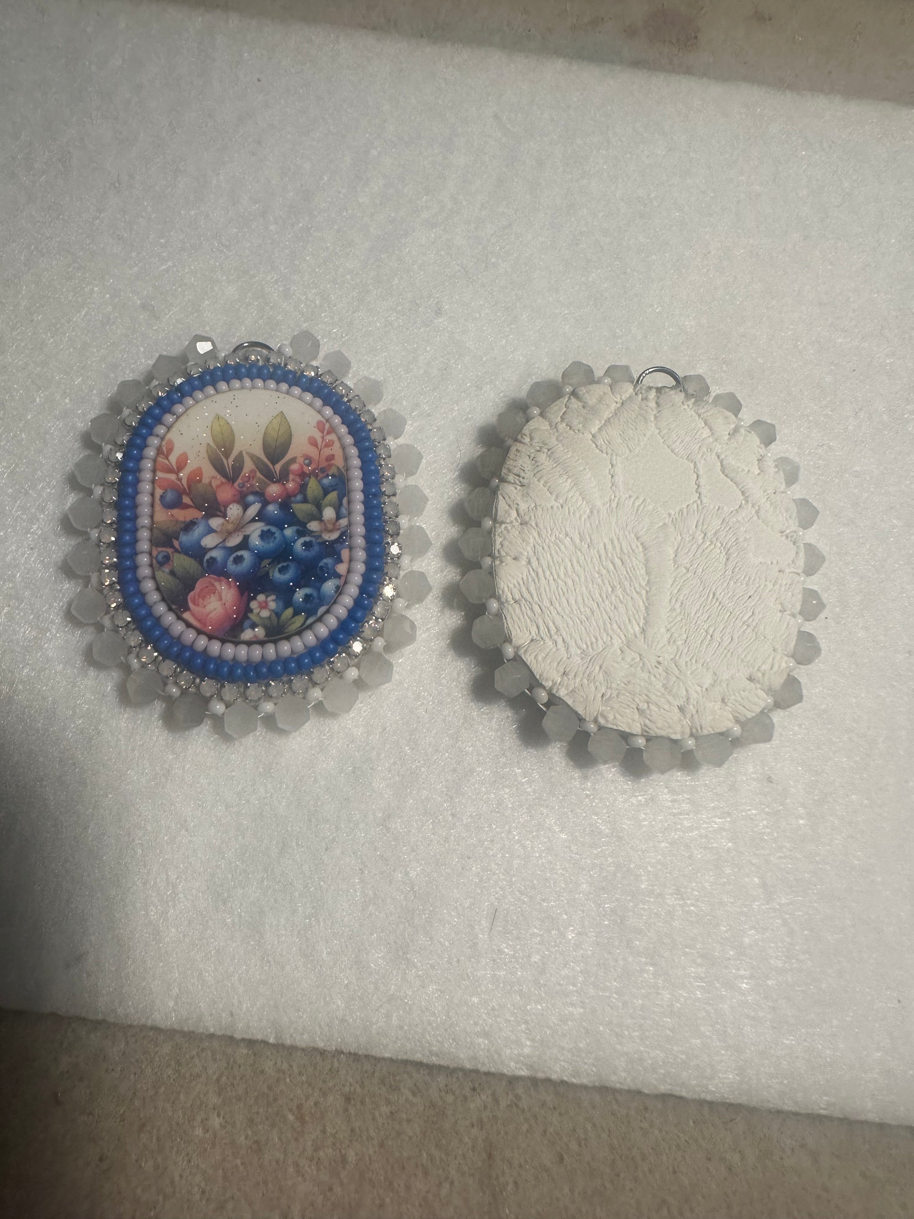 Floral Beaded Wooden Cabochon Earrings