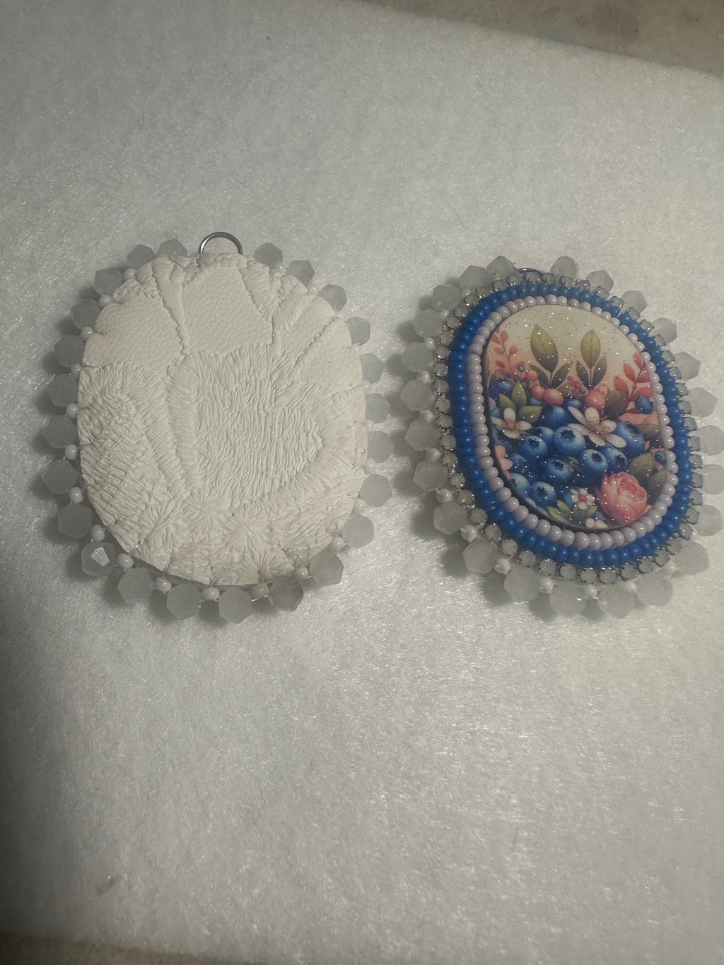 Floral Beaded Wooden Cabochon Earrings
