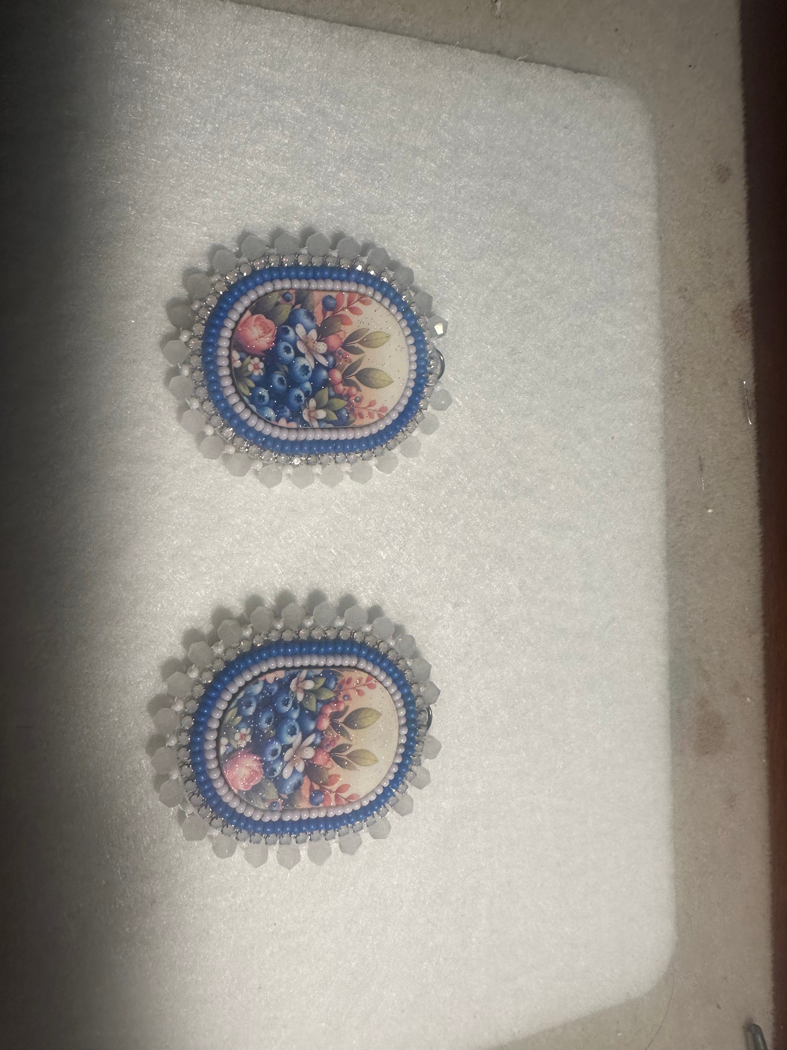 Floral Beaded Wooden Cabochon Earrings