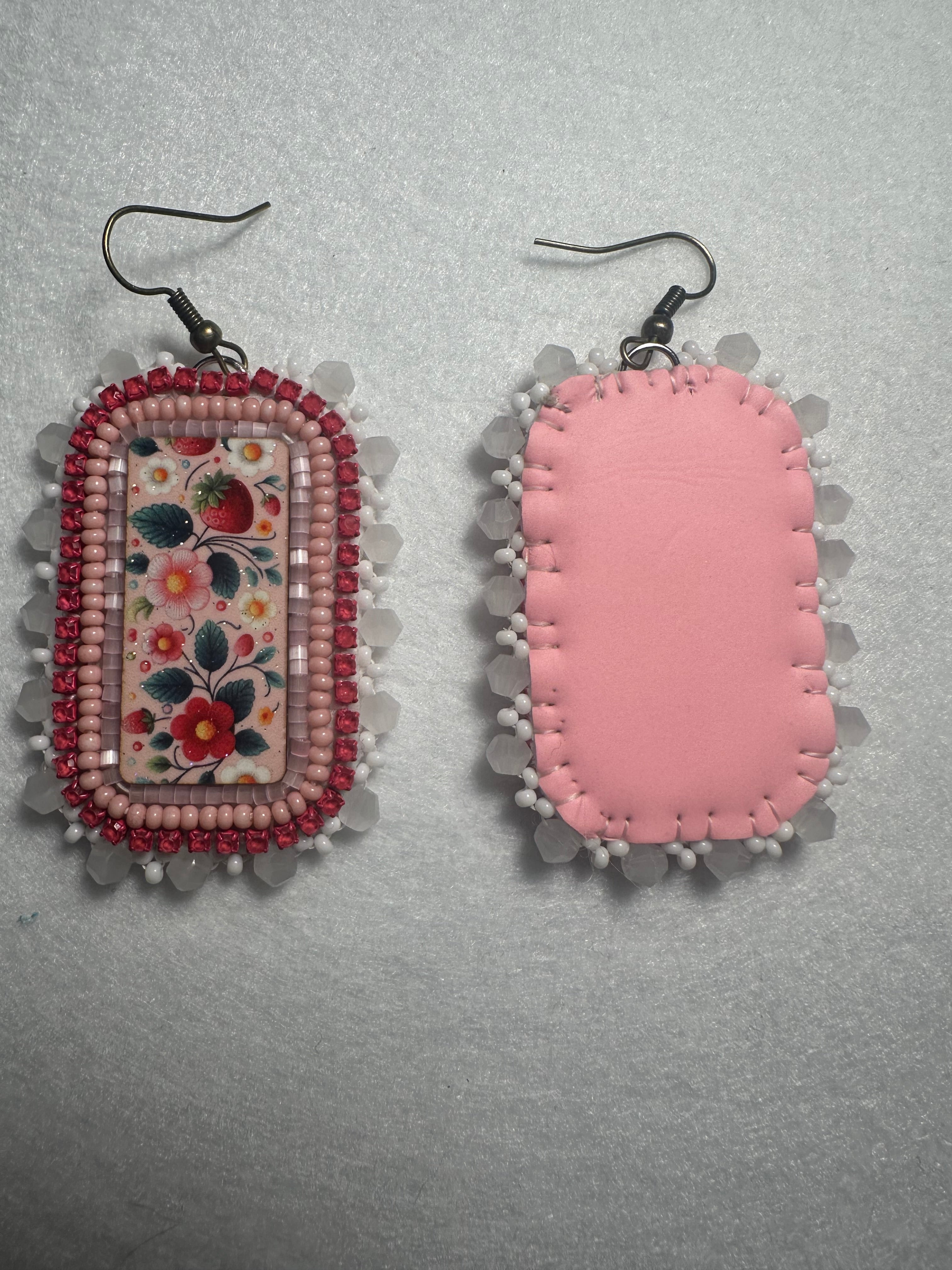 Strawberry Earrings Wood Cabochon