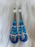 7-Inch Blue Loop Fringe Earrings with Freshwater Pearl