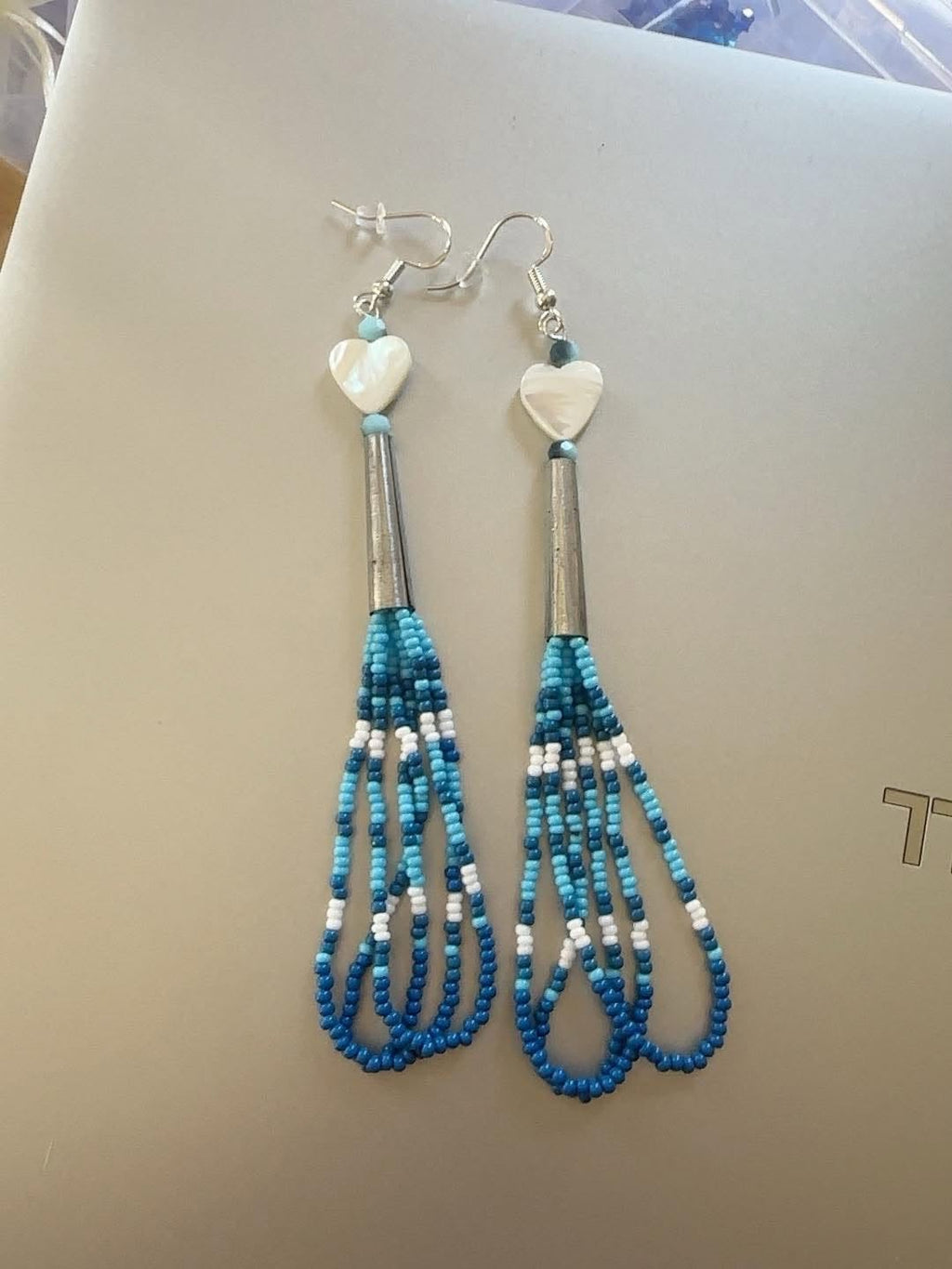 7-Inch Blue Loop Fringe Earrings with Freshwater Pearl