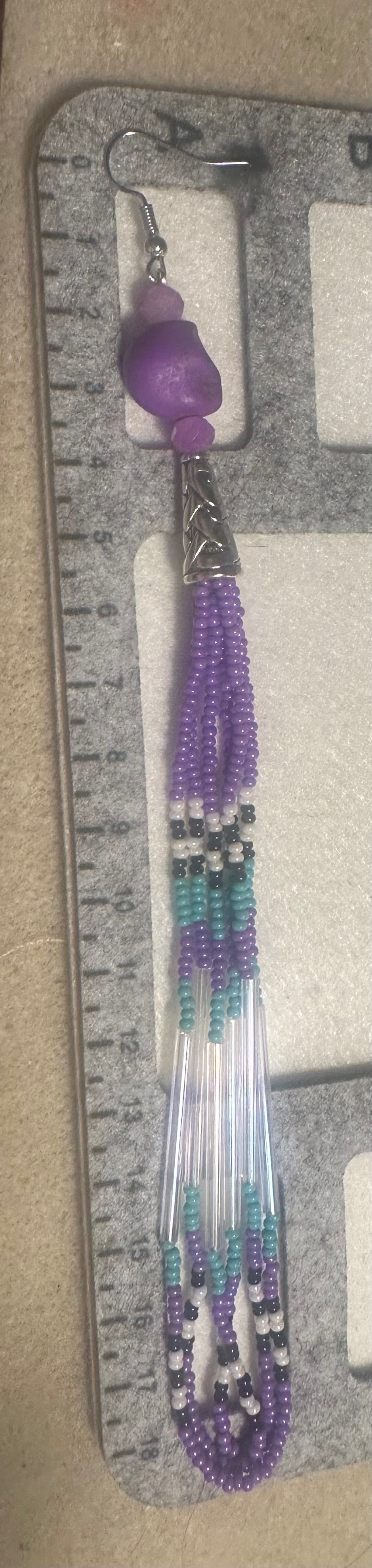 Purple Skull Beaded Dangle Earrings