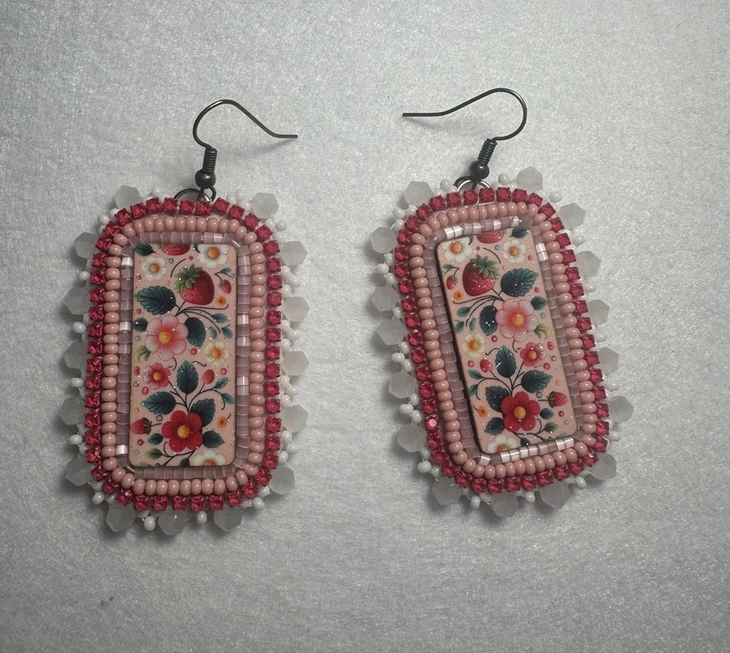 Strawberry Earrings Wood Cabochon