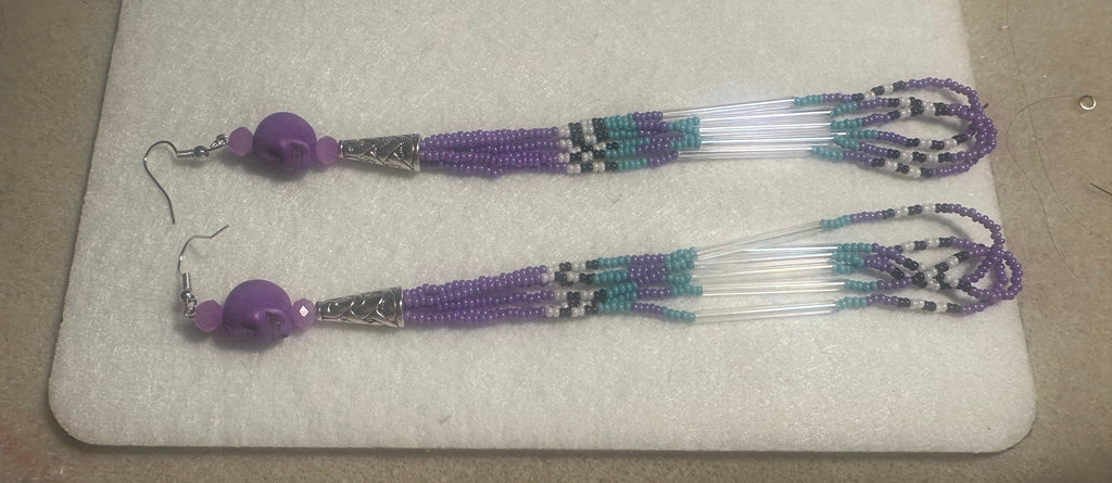 Purple Skull Beaded Dangle Earrings