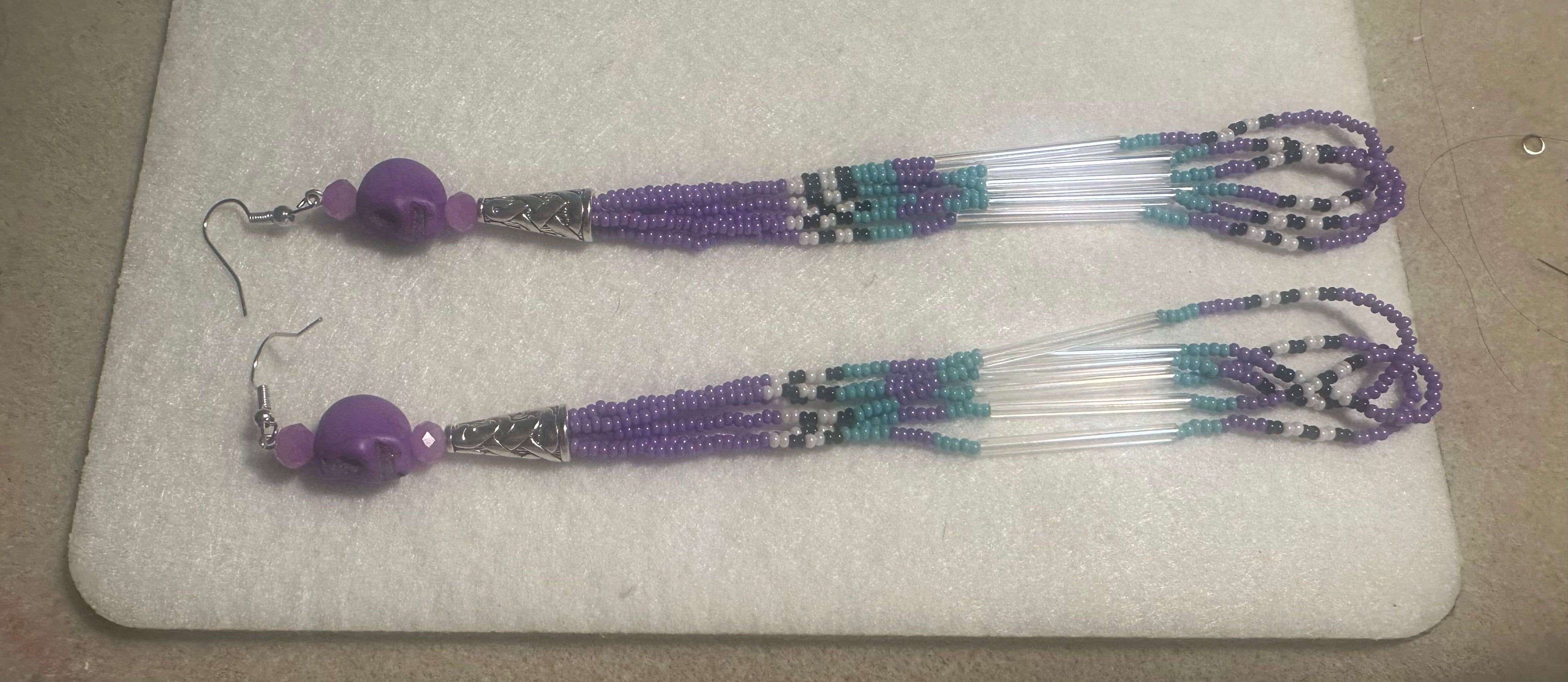 Purple Skull Beaded Dangle Earrings