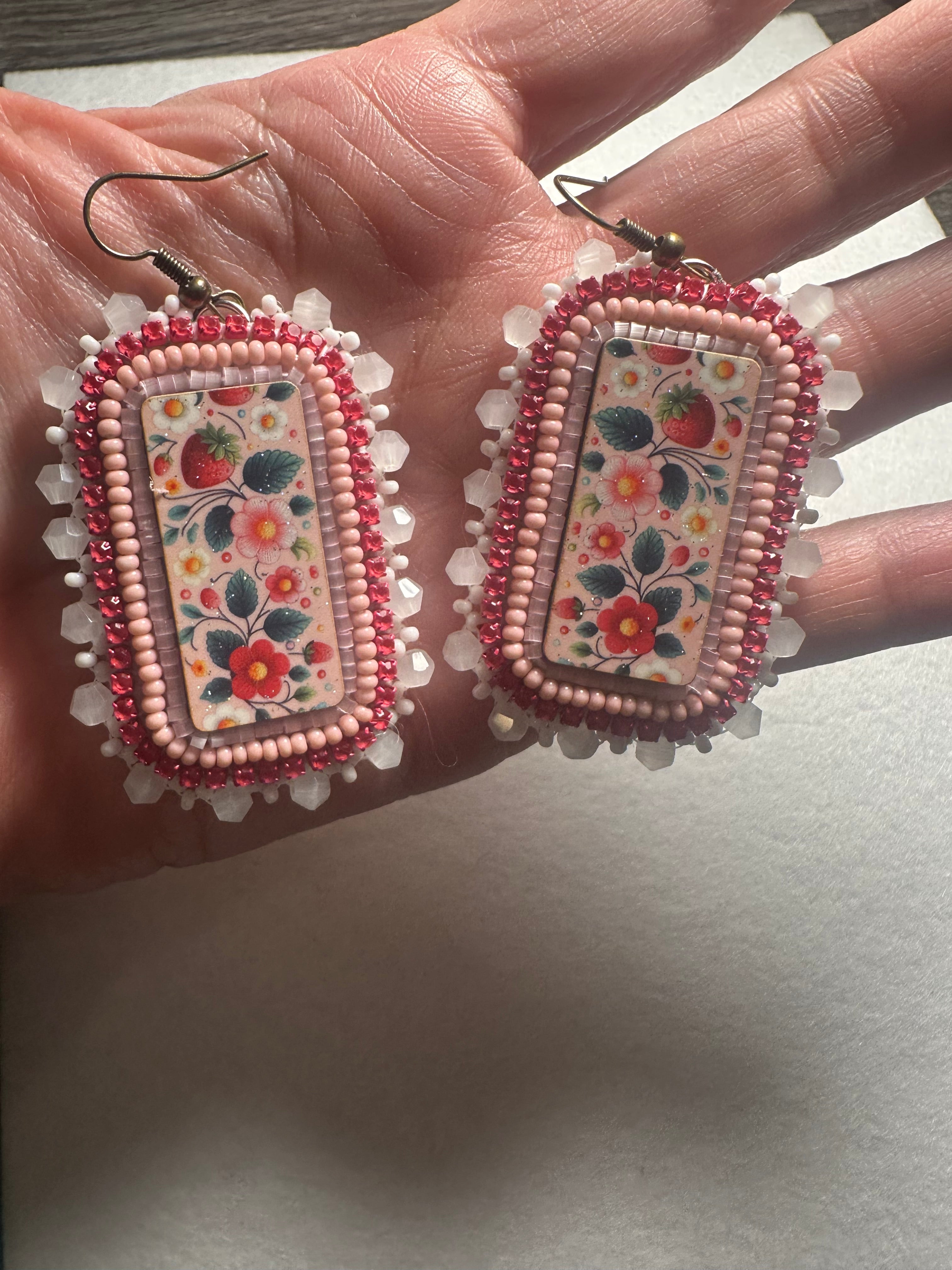 Strawberry Earrings Wood Cabochon