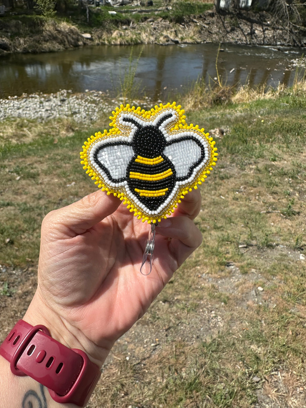 Beaded Bumblebee Badge Reel