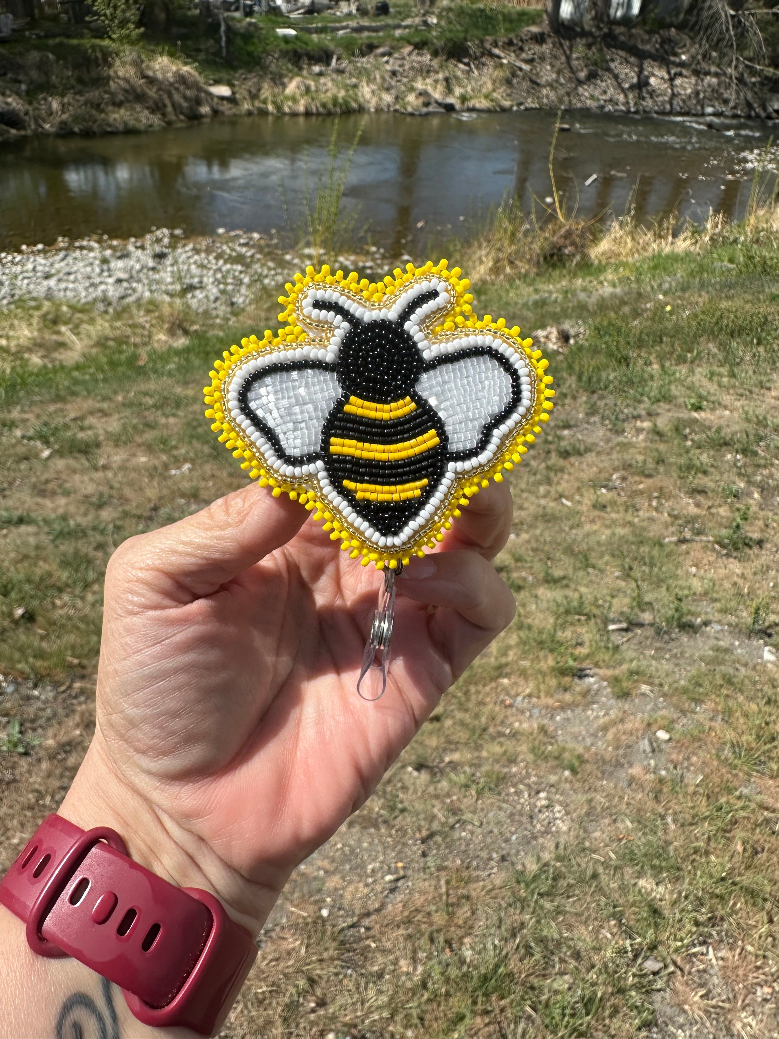 Beaded Bumblebee Badge Reel