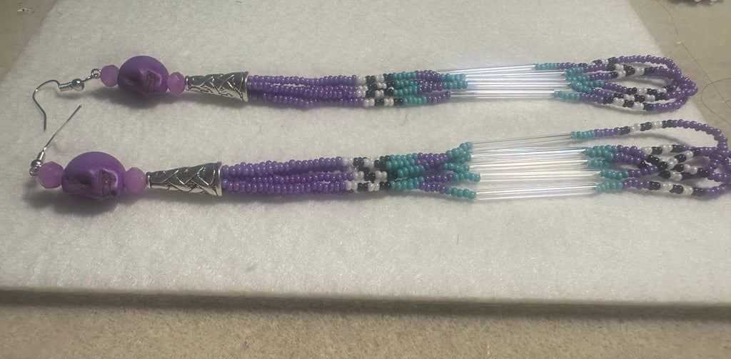 Purple Skull Beaded Dangle Earrings