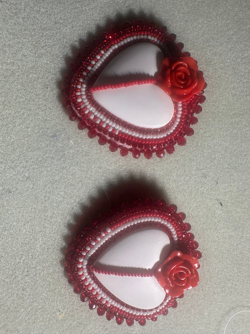 Beaded Heart Rose Earrings