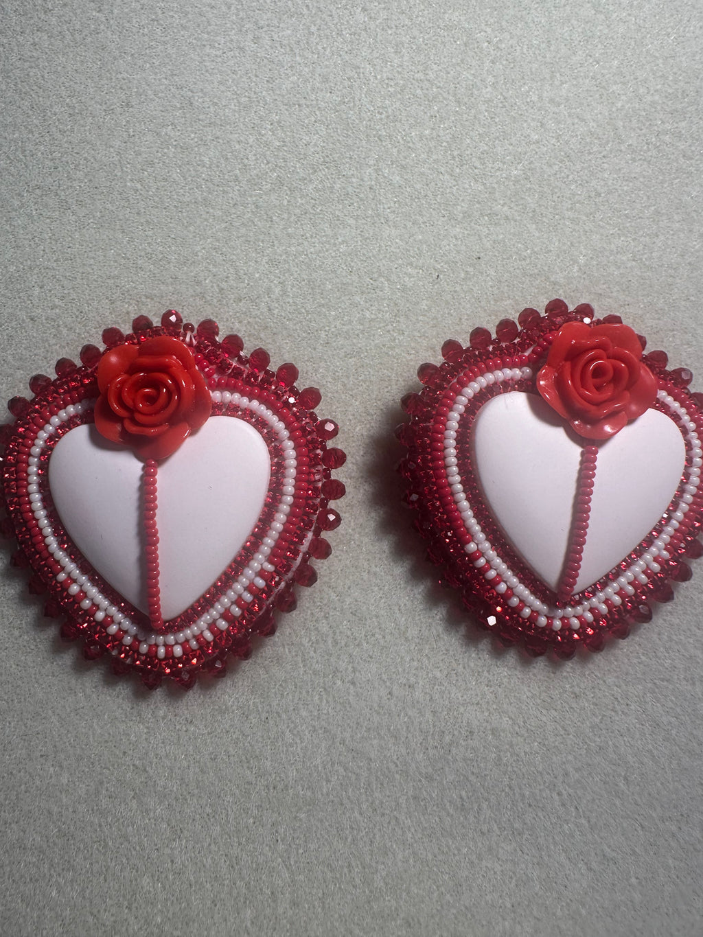 Beaded Heart Rose Earrings