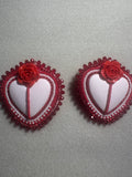 Beaded Heart Rose Earrings