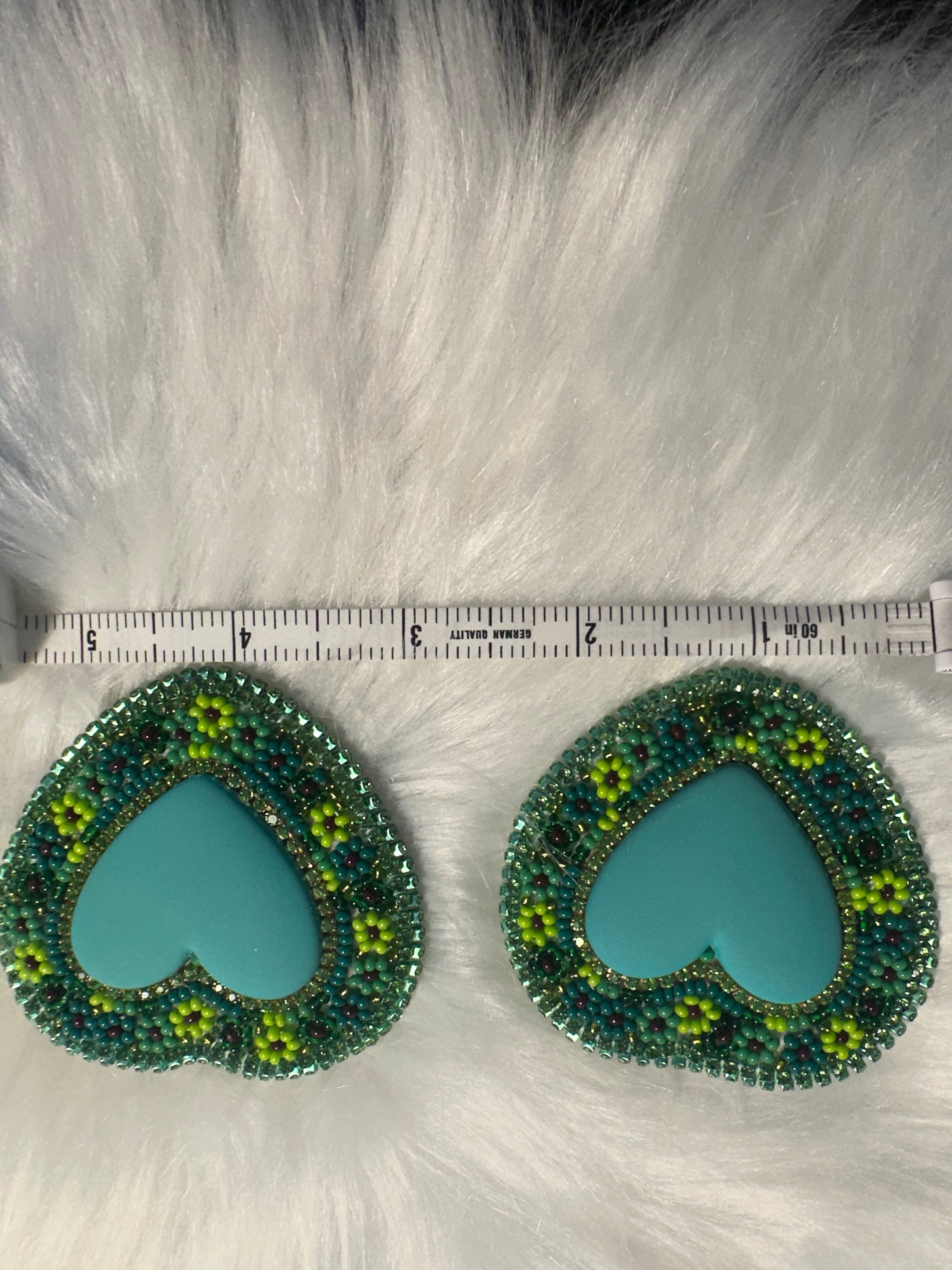 Teal Heart Beaded Earrings