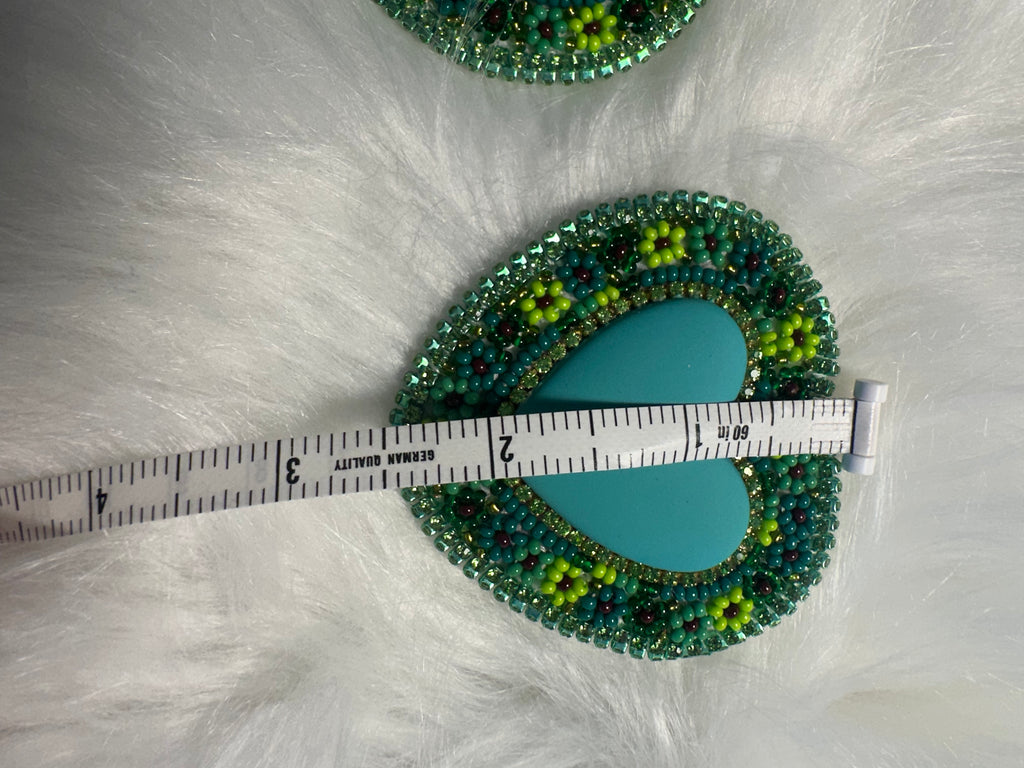Teal Heart Beaded Earrings