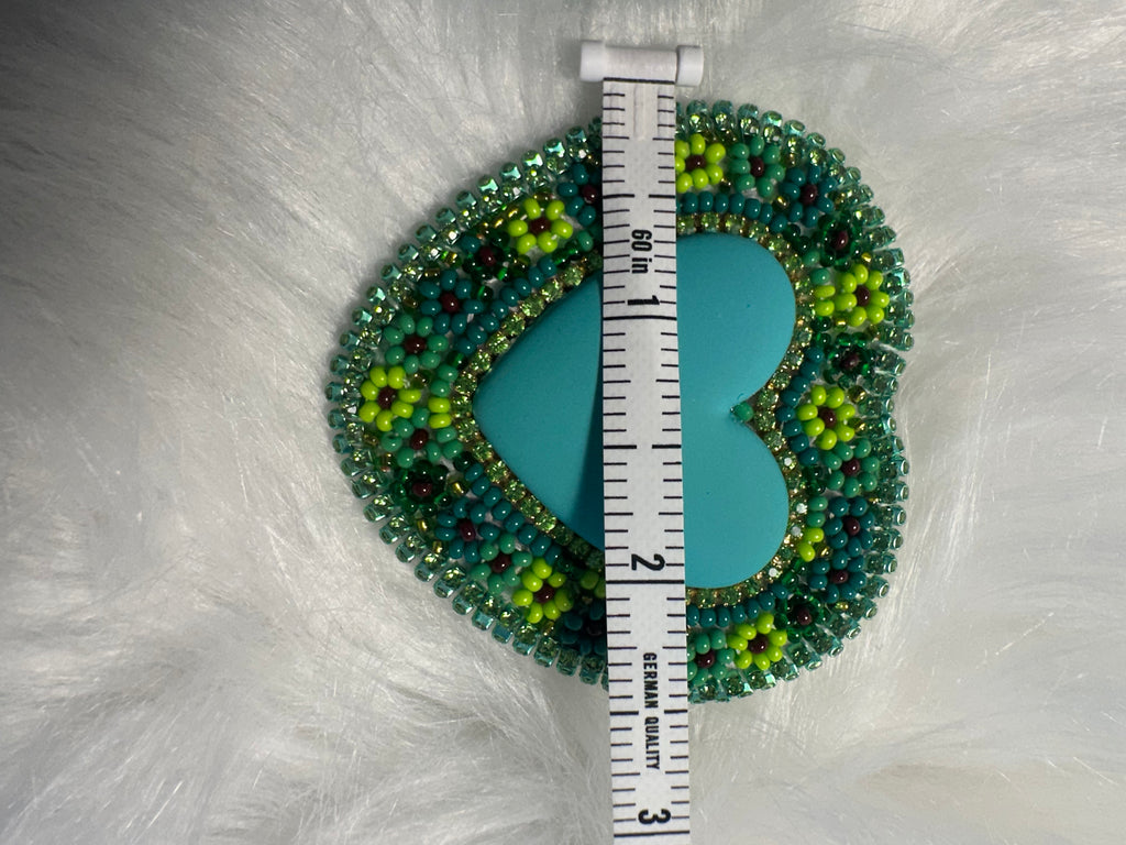 Teal Heart Beaded Earrings
