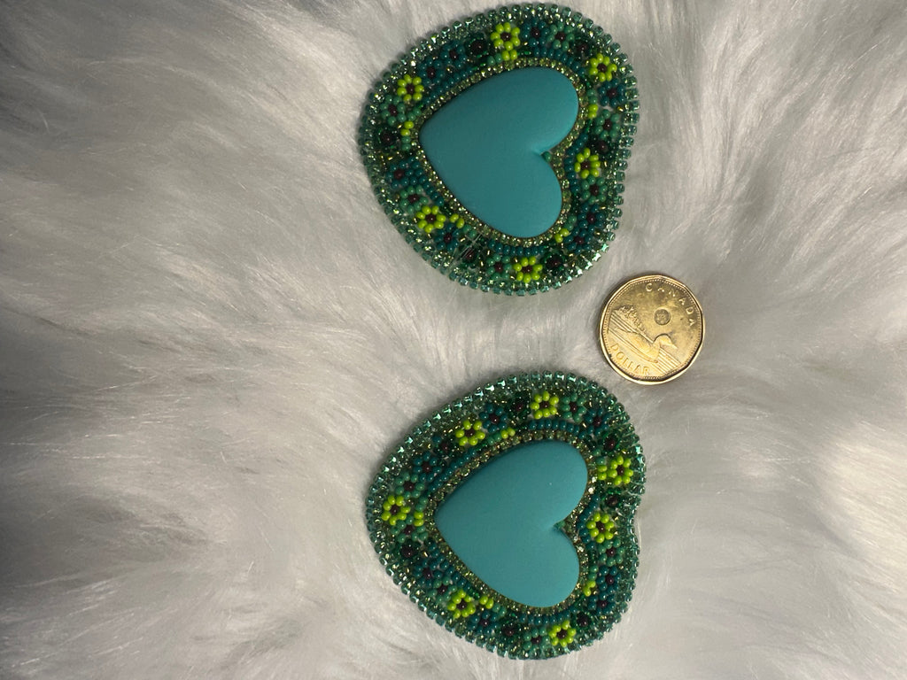 Teal Heart Beaded Earrings