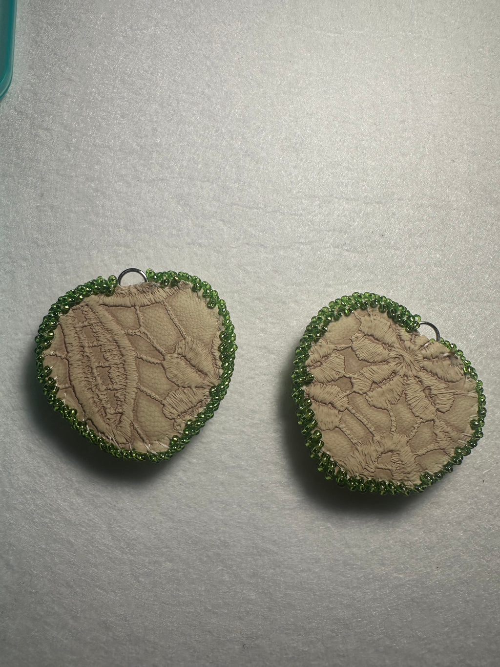 Green Woven Heart Beaded Earrings