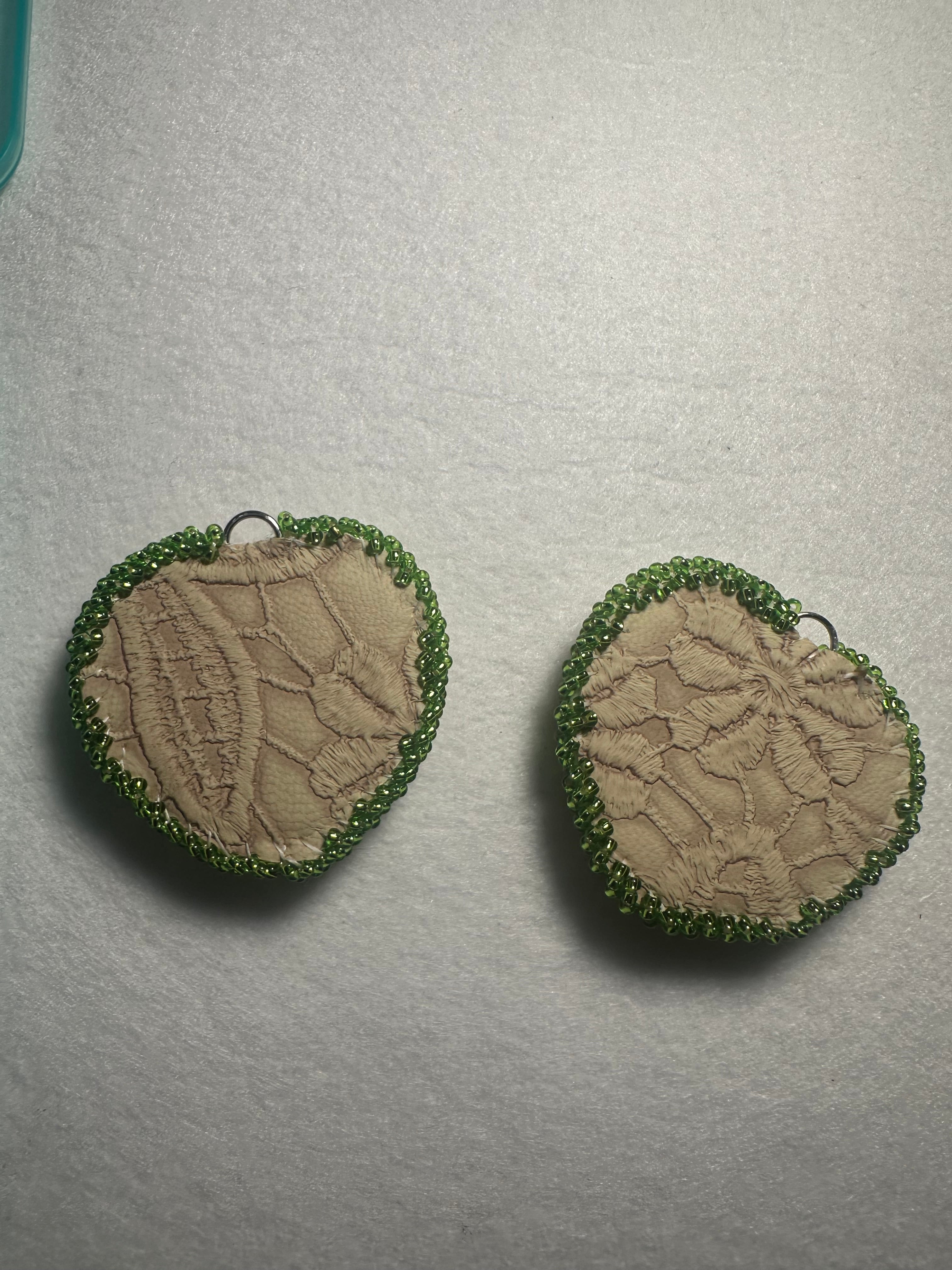 Green Woven Heart Beaded Earrings