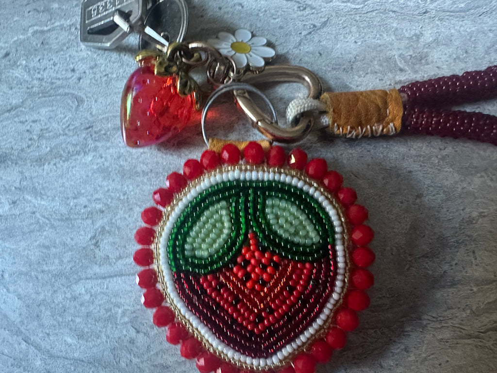 Beaded Strawberry Lanyard Keychain