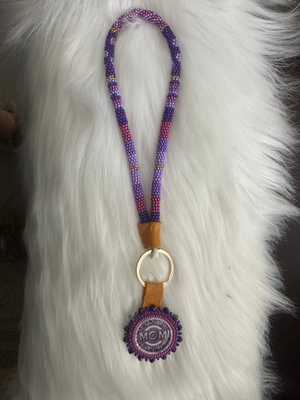 Purple Beaded MOM Keychain – 3-in-1 Handcrafted Set