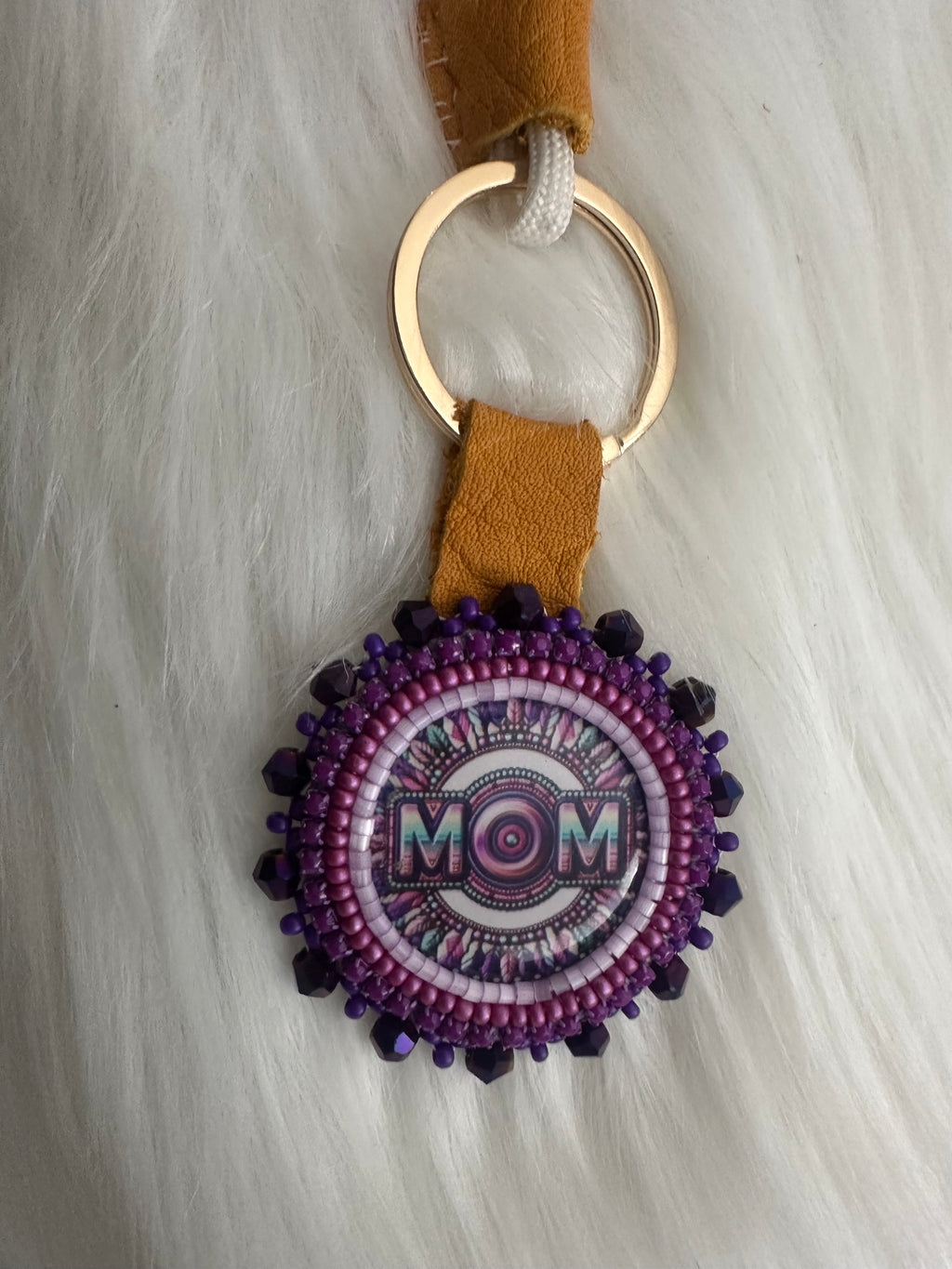 Purple Beaded MOM Keychain – 3-in-1 Handcrafted Set