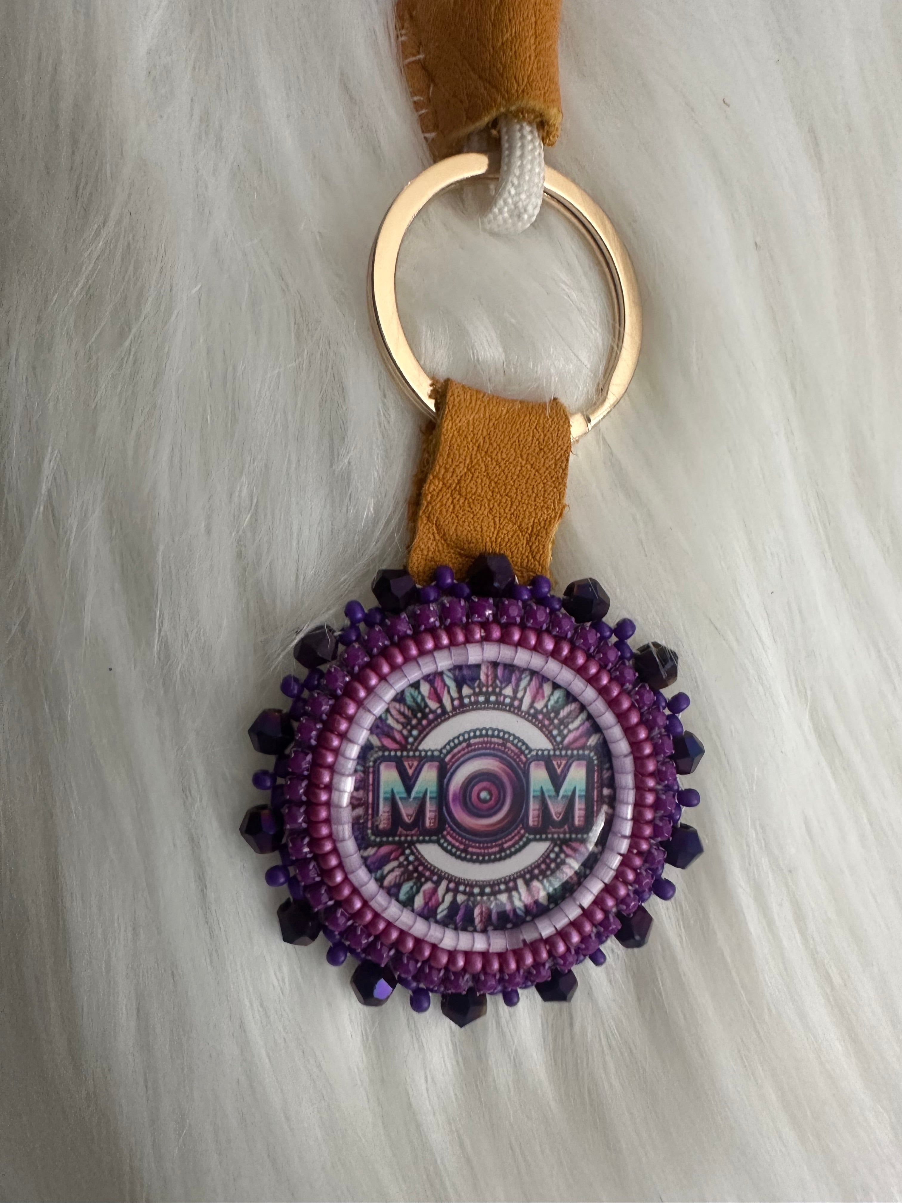 Purple Beaded MOM Keychain – 3-in-1 Handcrafted Set