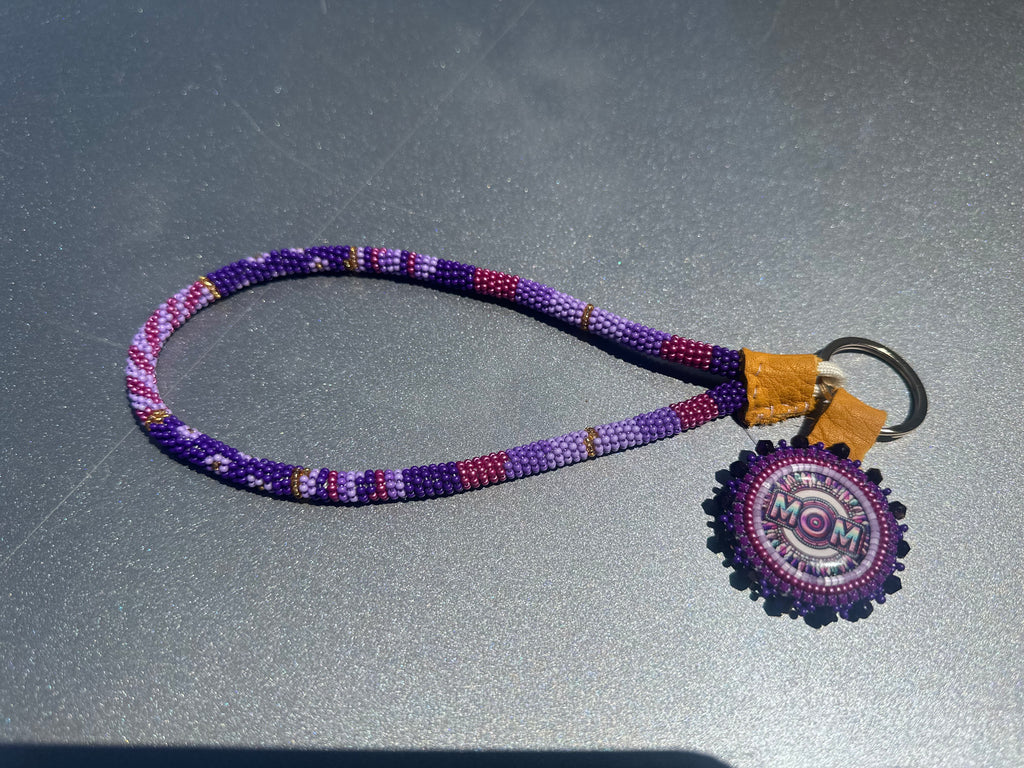 Purple Beaded MOM Keychain – 3-in-1 Handcrafted Set
