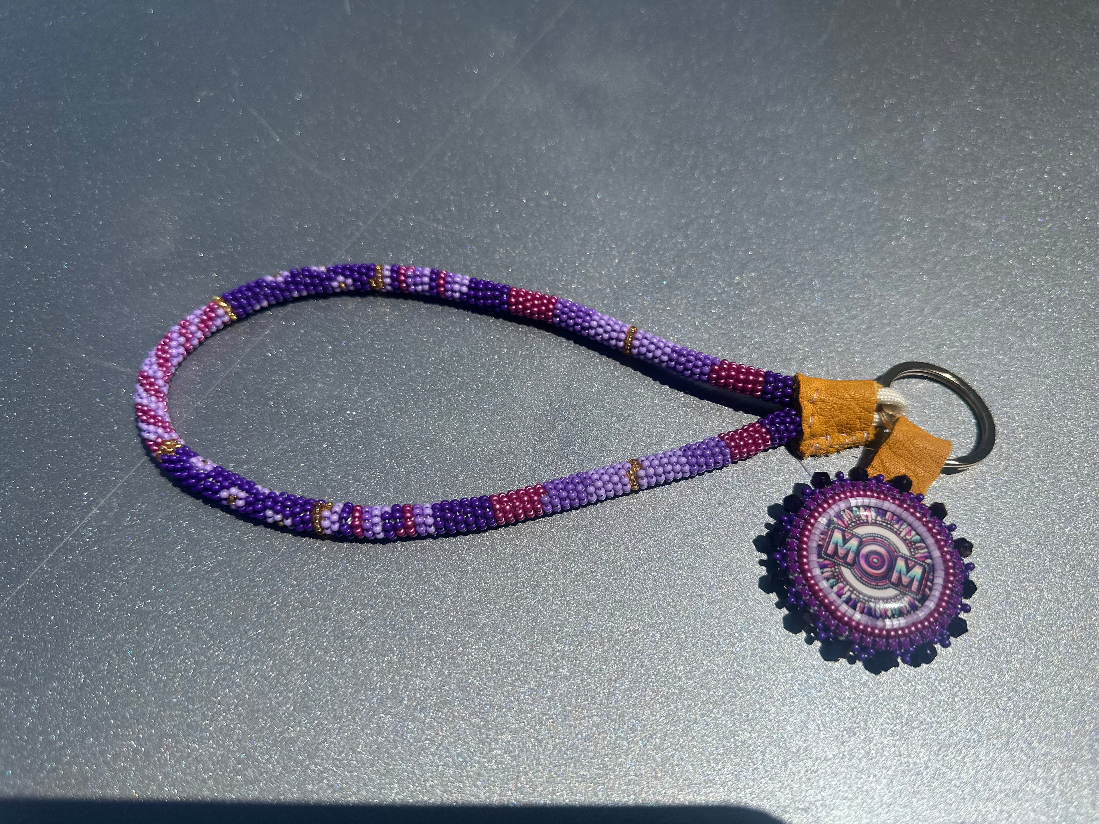 Purple Beaded MOM Keychain – 3-in-1 Handcrafted Set