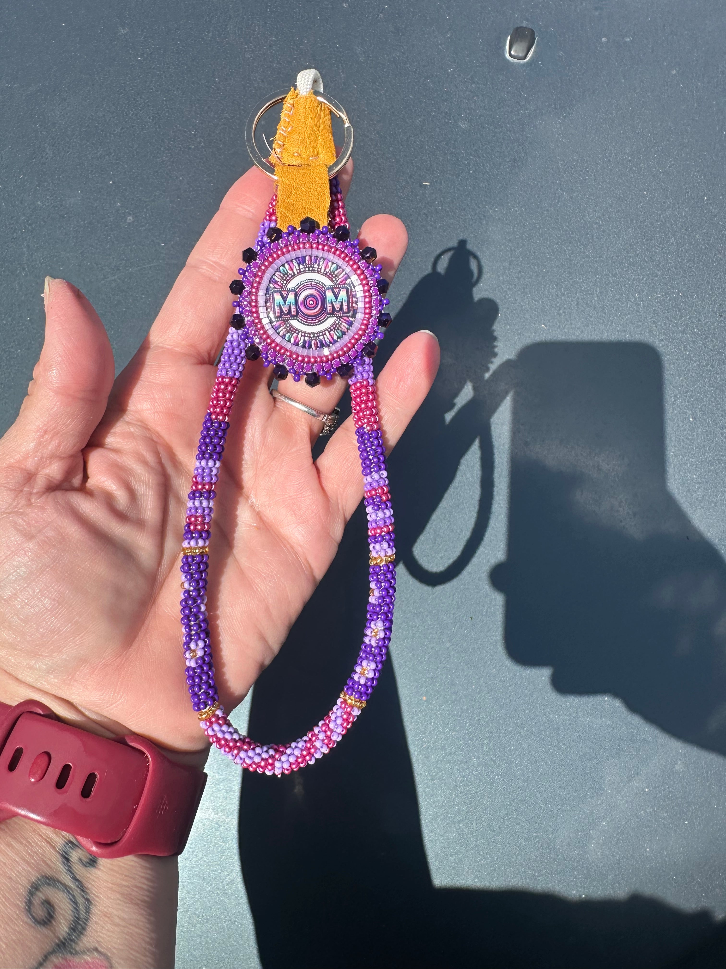 Purple Beaded MOM Keychain – 3-in-1 Handcrafted Set